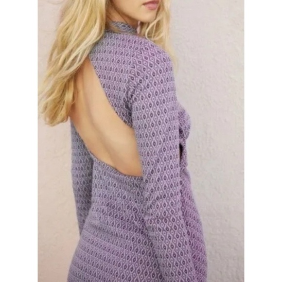 Zara Jacquard Cutout Long Sleeve Mini Dress Purple - Picture 3 of 13